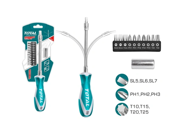 TOTAL 12 Pcs Flexible shaft screwdriver set THT250FL1206