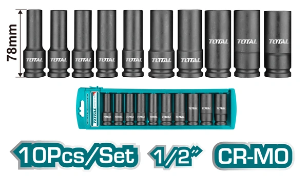 TOTAL 10PCS 1/2" Deep impact socket set THKISD12102L
