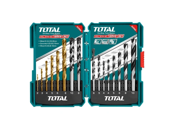 TOTAL 16pcs Metal, Concret and wood drill bits set TACSD6165