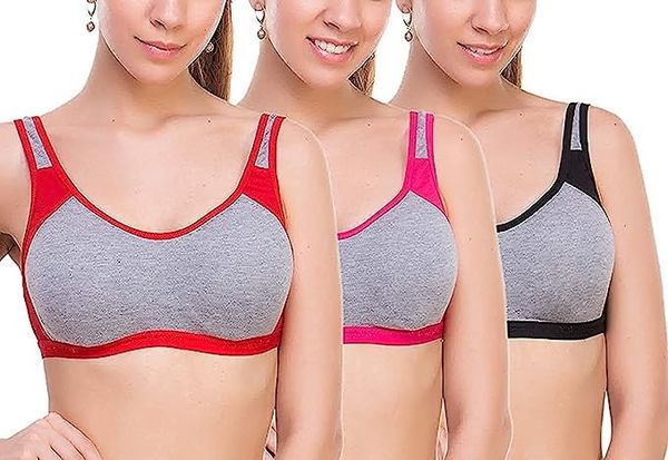 clasic Hosiery Women's Cotton Non-Padded Daily Workout/Sports/Gym/Yoga/Running/Jogging/Pushup Bra Combo Set - Pack of 3 (Multicolor) - 34