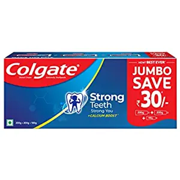 Colgate Strong Teeth Cavity Protection Toothpaste, Colgate Toothpaste with Calcium Boost, India's No.1 Toothpaste - 200g+200g+100g