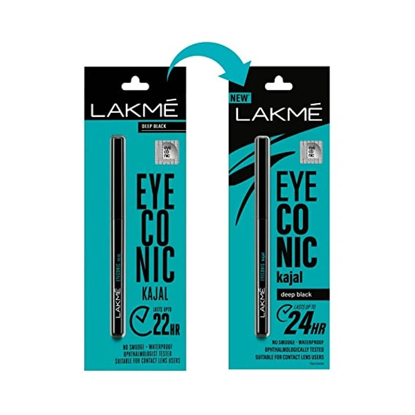 Lakme Eyeconic Kajal, Black, Water Proof, Smudge Proof, Lasts Upto 22 Hrs, 0.35 g