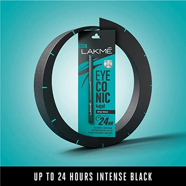 Lakme Eyeconic Kajal, Black, Water Proof, Smudge Proof, Lasts Upto 22 Hrs, 0.35 g