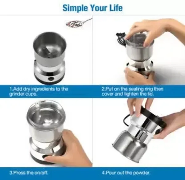 Kindlook Fashion By Nima Japan 200 W,28000 RPM Mini Stainless Steel Spice Nuts Grainder With Folding Jar Juicer Grinder, Compact Kitchen design Electric Household Grinder W 200 Juicer Mixer Grinder (1 Jar, Silver345)