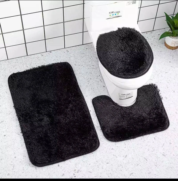 3PCS Bathroom Anti-slip Mat Set Fit Toilet Carpet Plush Non-slip Carpet Kit Household Toilet Lid Shower Rug Home R