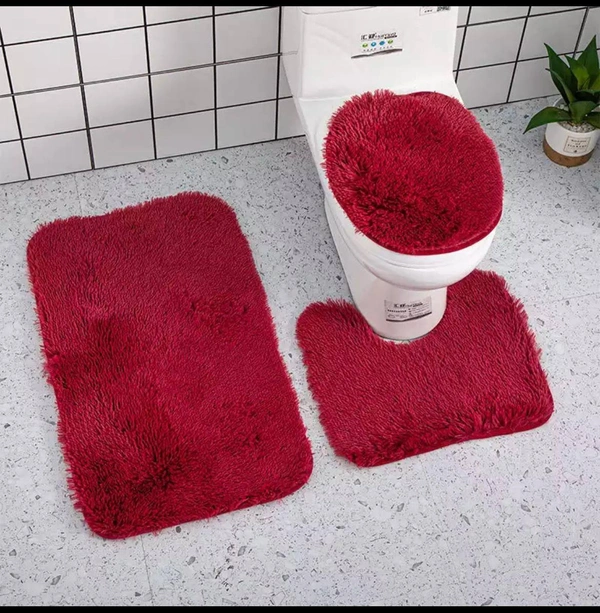 3PCS Bathroom Anti-slip Mat Set Fit Toilet Carpet Plush Non-slip Carpet Kit Household Toilet Lid Shower Rug Home R