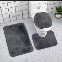 3PCS Bathroom Anti-slip Mat Set Fit Toilet Carpet Plush Non-slip Carpet Kit Household Toilet Lid Shower Rug Home R