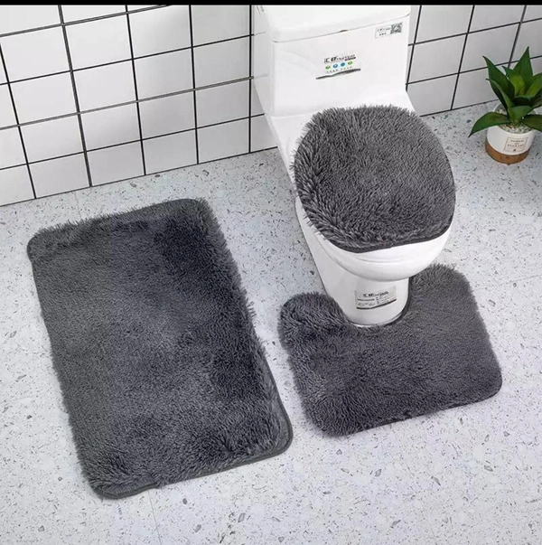 3PCS Bathroom Anti-slip Mat Set Fit Toilet Carpet Plush Non-slip Carpet Kit Household Toilet Lid Shower Rug Home R