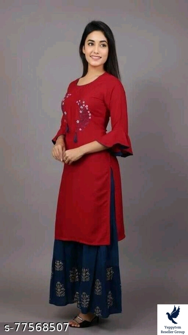 Women's Straight Rayon Kurti with Sharara Set for Women & Girls 