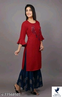 Women's Straight Rayon Kurti with Sharara Set for Women & Girls 