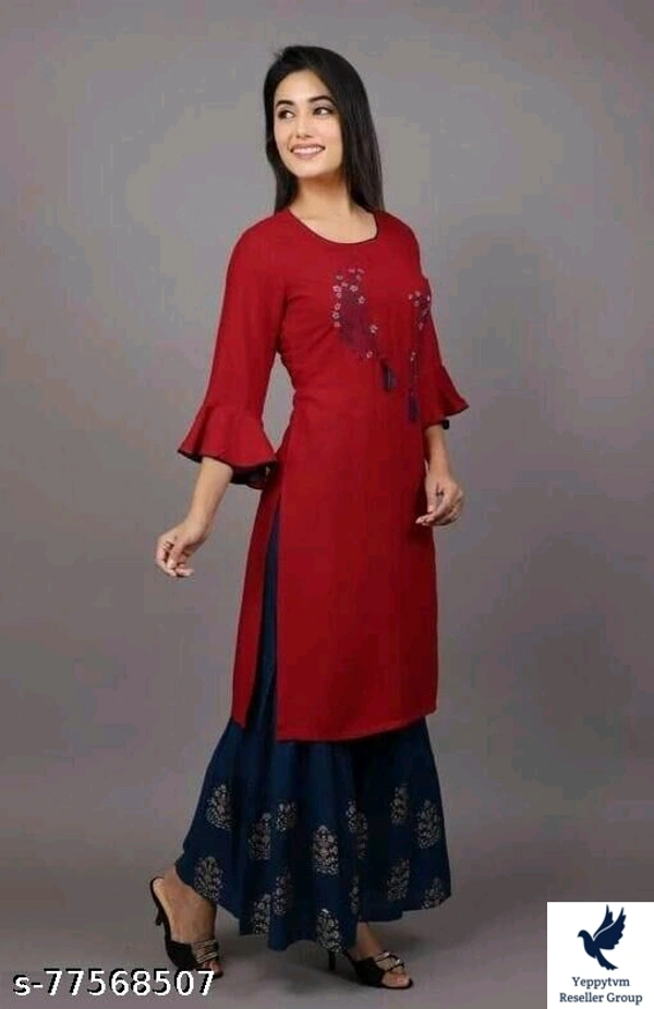 Women's Straight Rayon Kurti with Sharara Set for Women & Girls 