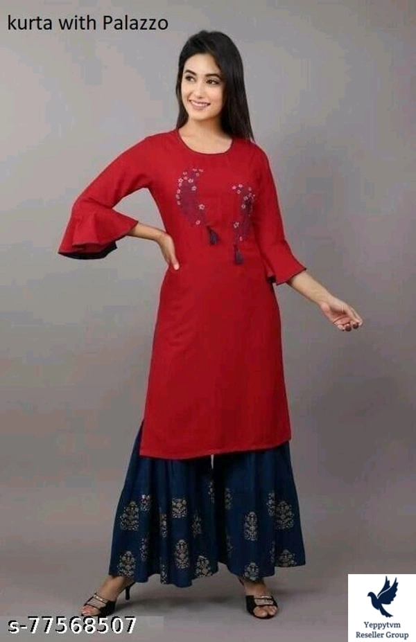 Women's Straight Rayon Kurti with Sharara Set for Women & Girls 