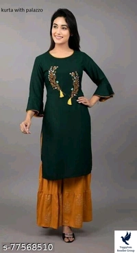 Women's Straight Rayon Kurti with Sharara Set for Women & Girls 