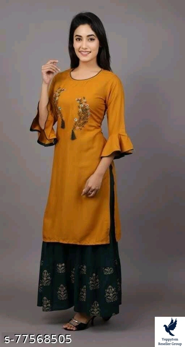Women's Straight Rayon Kurti with Sharara Set for Women & Girls /2