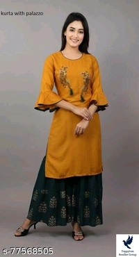 Women's Straight Rayon Kurti with Sharara Set for Women & Girls /2