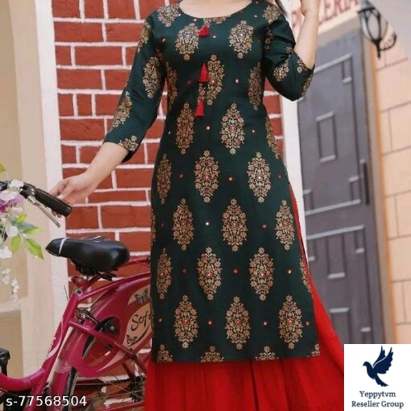 Women's Straight Rayon Kurti with Sharara Set for Women & Girls / 3