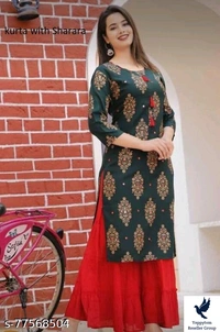 Women's Straight Rayon Kurti with Sharara Set for Women & Girls / 3