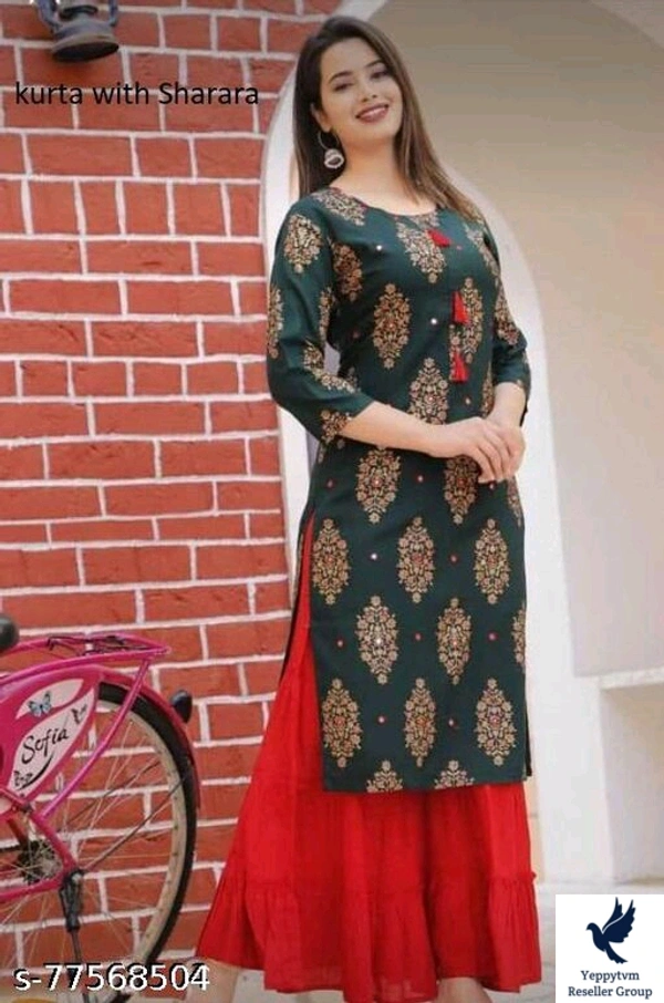Women's Straight Rayon Kurti with Sharara Set for Women & Girls / 3
