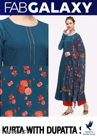 FAB GALAXY WOMENS ANARKALI DUPATTA SETKurta Fabric: Crepe