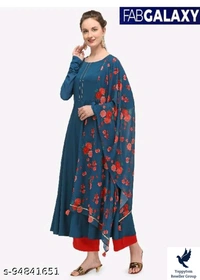 FAB GALAXY WOMENS ANARKALI DUPATTA SETKurta Fabric: Crepe