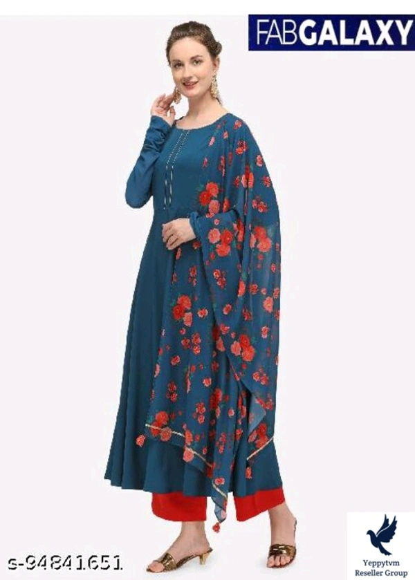 FAB GALAXY WOMENS ANARKALI DUPATTA SETKurta Fabric: Crepe