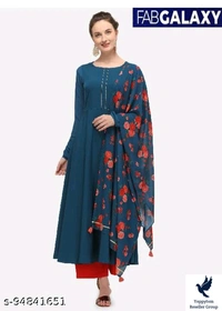 FAB GALAXY WOMENS ANARKALI DUPATTA SETKurta Fabric: Crepe