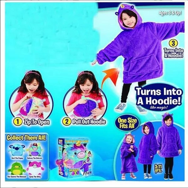 Huggle Pets Reversable HoodieBlanket Folds Into A stuff ToyChildren Blanket 