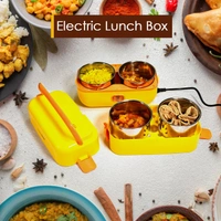 2LAYER ELECTRIC LUNCH BOX FOR OFFICE, PORTABLE LUNCH WARMER WITH REMOVABLE 4 STAINLESS STEEL CONTAINER.