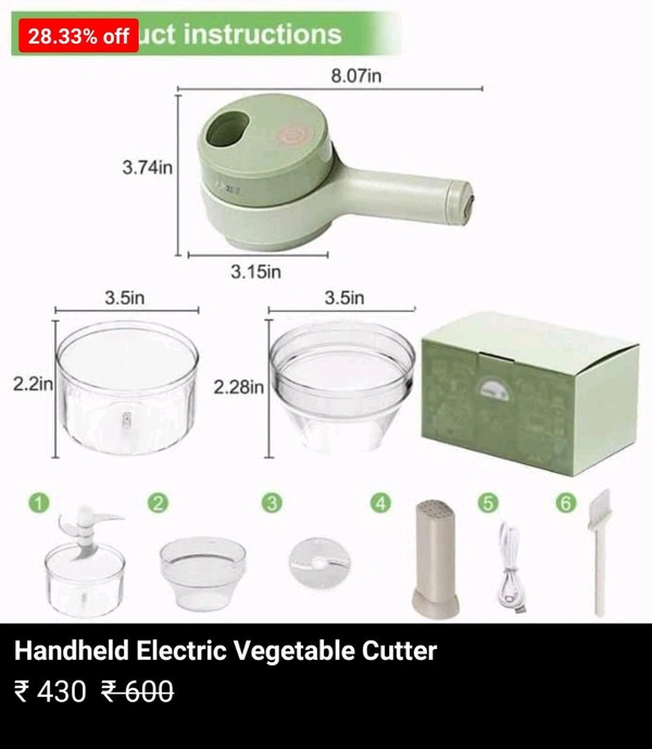 4 in 1 Handheld Electric Vegetable Cutter Set Wireless Hand held Food Processor Vegetable Chopper for Garlic Chili Onion Slicer Kitchen...it is easy and fast way to cut veg