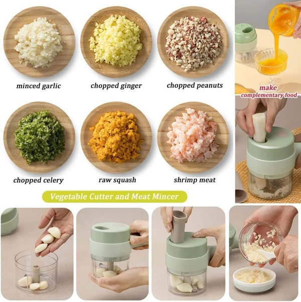 4 in 1 Handheld Electric Vegetable Cutter Set Wireless Hand held Food Processor Vegetable Chopper for Garlic Chili Onion Slicer Kitchen...it is easy and fast way to cut veg