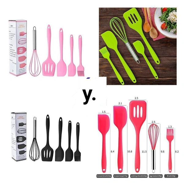 Silicone Spatula Set, 5 PCS Heat Resistant Rubber Spatulas Utensils for Nonstick Cookware Baking 