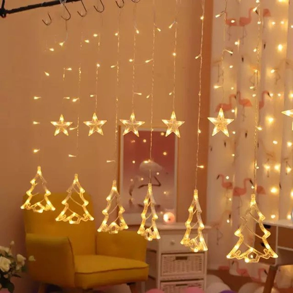 Christmas tree and Star Light6+6Decor your indoor and outdoor with these most beautiful elegant curtain Lights Price- 650 rs*Col - Yellow*