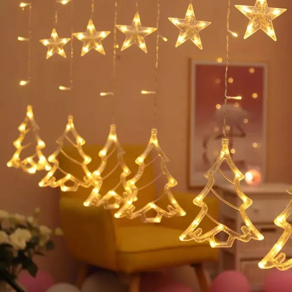 Christmas tree and Star Light6+6Decor your indoor and outdoor with these most beautiful elegant curtain Lights Price- 650 rs*Col - Yellow*
