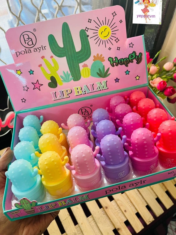 SponsoredBrand: FashionStormCactus shaped cute lip balms 6 pieces pack- Lip care for kids and adults - 6 different flavo
