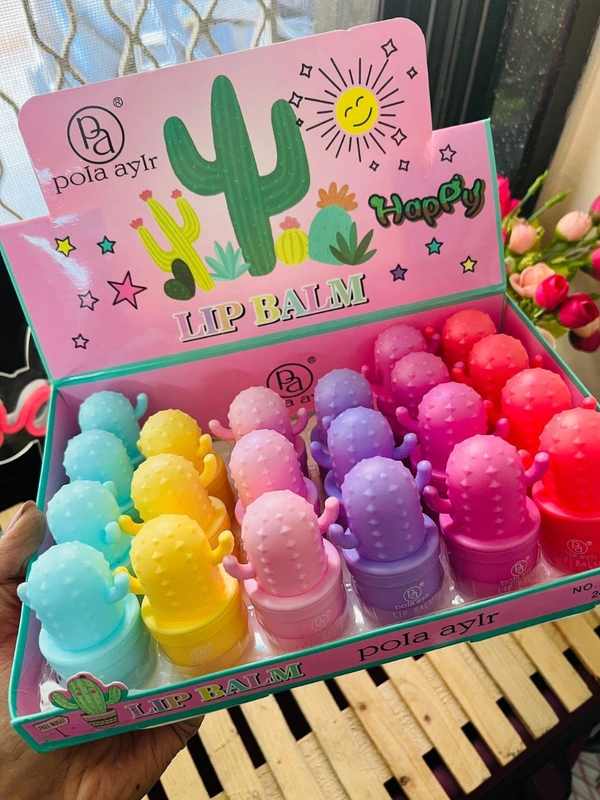 SponsoredBrand: FashionStormCactus shaped cute lip balms 6 pieces pack- Lip care for kids and adults - 6 different flavo