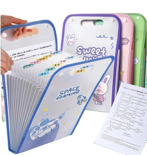 Cartoon Print A4 File Bag Creative Students Files Storage Bag Waterproof File Bag Big Capacity Office Stationery