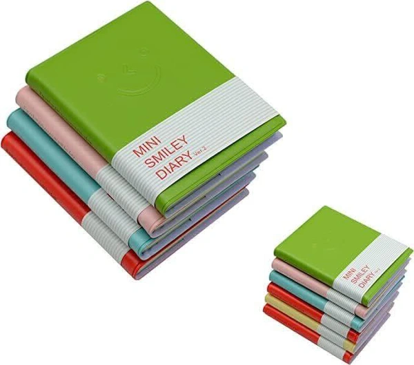 Mini Smily Pocket Notebook (Imported) ₹60 Minimum 200 pcsPocket Notebook Set 4pcs of Pocket Super Mini Smiley Diary Notebooks Memo Note Book 5x3 Inch PU