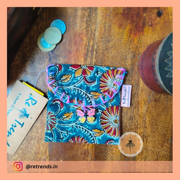 ReTrends Blue Kalamkaari Mini Pouch
