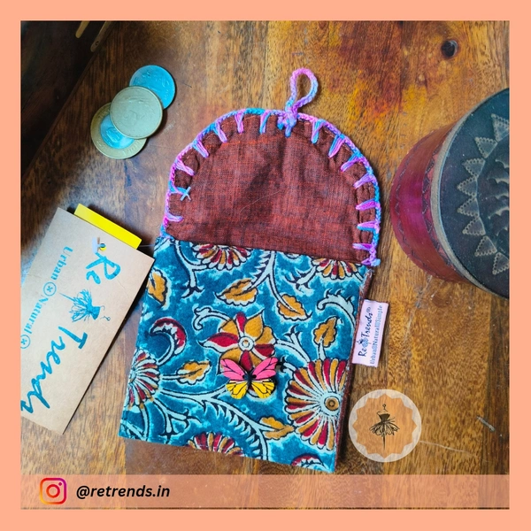 ReTrends Blue Kalamkaari Mini Pouch