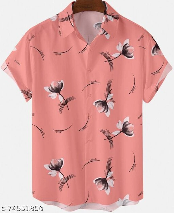 Men Slim Fit Printed Cut Away Collar Casual Shirt - XXL