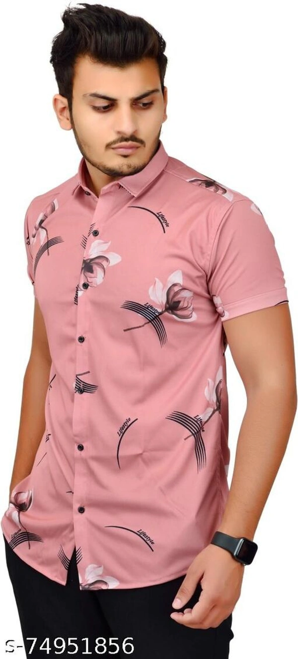 Men Slim Fit Printed Cut Away Collar Casual Shirt - XXL