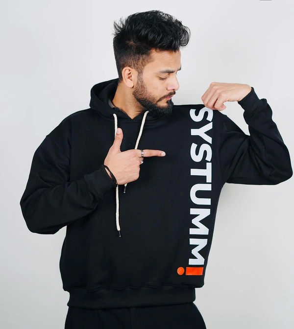 SYSTUMM! Men's Printed Sweat Hoodie  - Black, S
