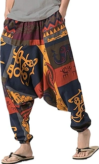 Mens Cotton Printed Harem Pants Pockets Yoga Trousers