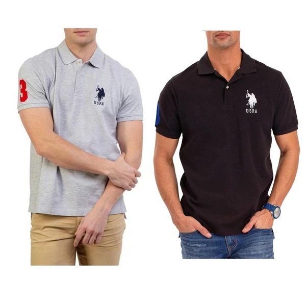 Buy U.S POLO Tshirts pack of 2 - M, Grey Black