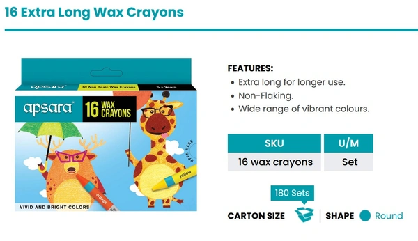Apsara Wax Crayons 16 Sh 35 MRP