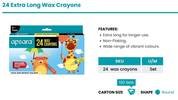 Apsara Wax Crayons 24 Sh 60 MRP