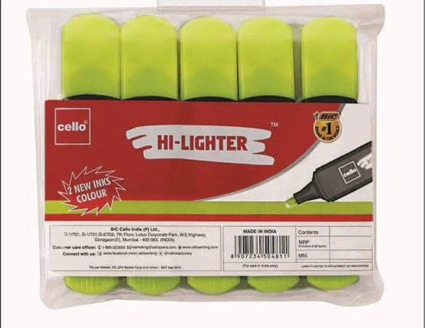 Cello Office Highlighter Yellow (5pc)