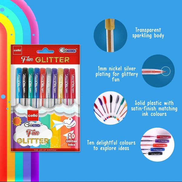 Cello Geltech Glitter Pen 10 Color ASS Set