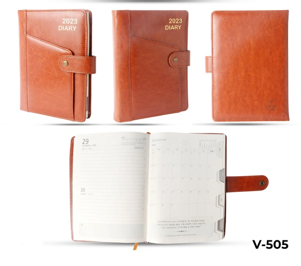V-505 Diary 2023 A5 1 Dt. PU W/Button & Pocket