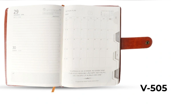 V-505 Diary 2023 A5 1 Dt. PU W/Button & Pocket